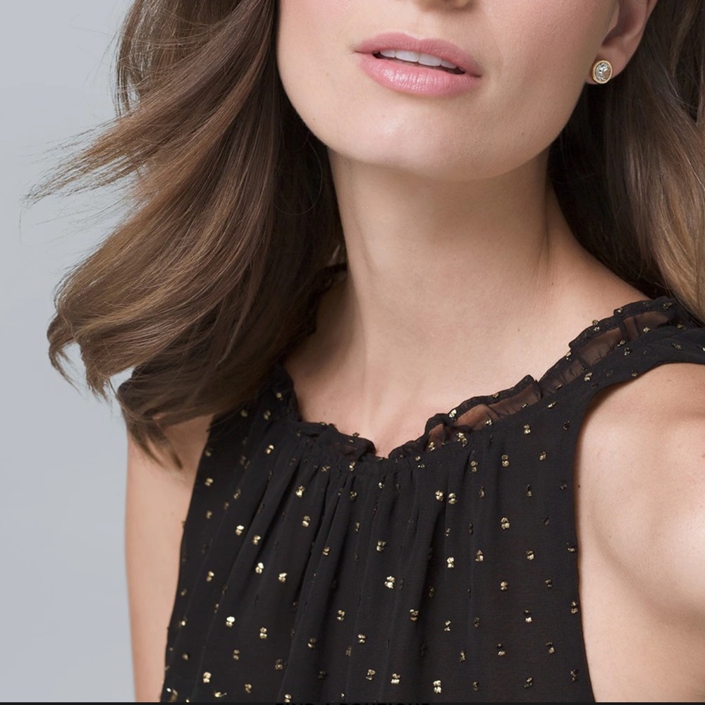 White House Black Market Black Top with Metallic Clip Jacquard Shell, Size XS - Picture 3 of 10